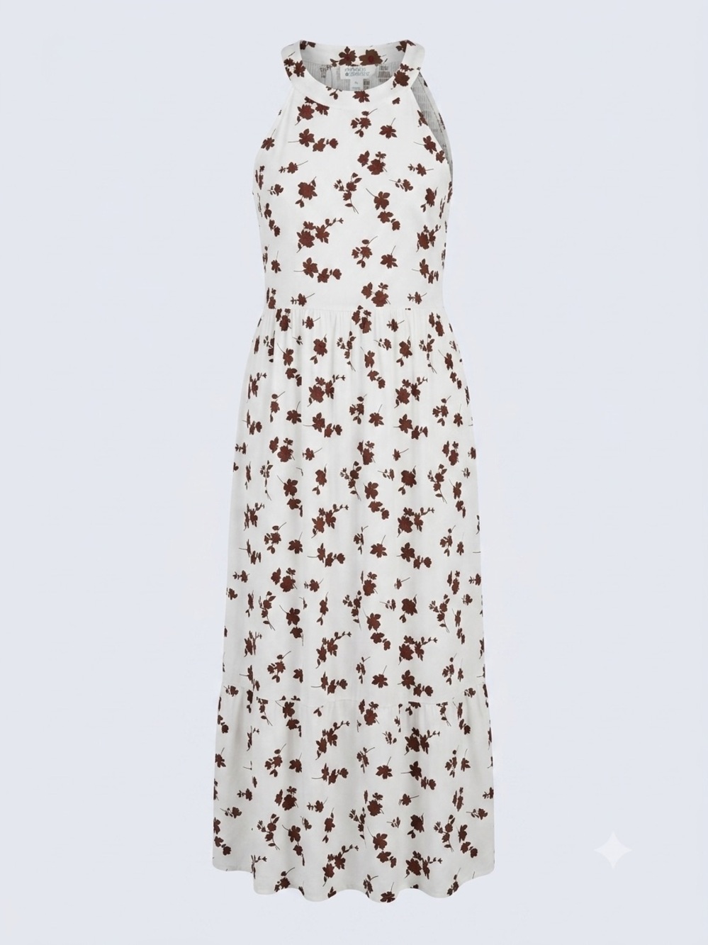 Market & Spruce White Maxi Dress with Brown Floral Print